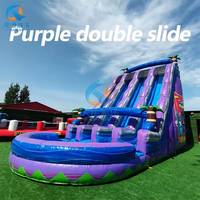 Toboggan aquatique gonflable commercial en PVC de 4,5 m (15 pieds) rouge et bleu, thème tropical, avec piscine et cocotier, pour usage intérieur/extérieur, taille personnalisable, idéal pour résidences et écoles