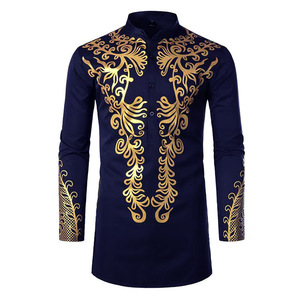 Ropa de hombre de nuevo diseño, camisa árabe caftán, estampado de oro islámico, Túnica de gran tamaño, camisa para hombre - Product Image 1