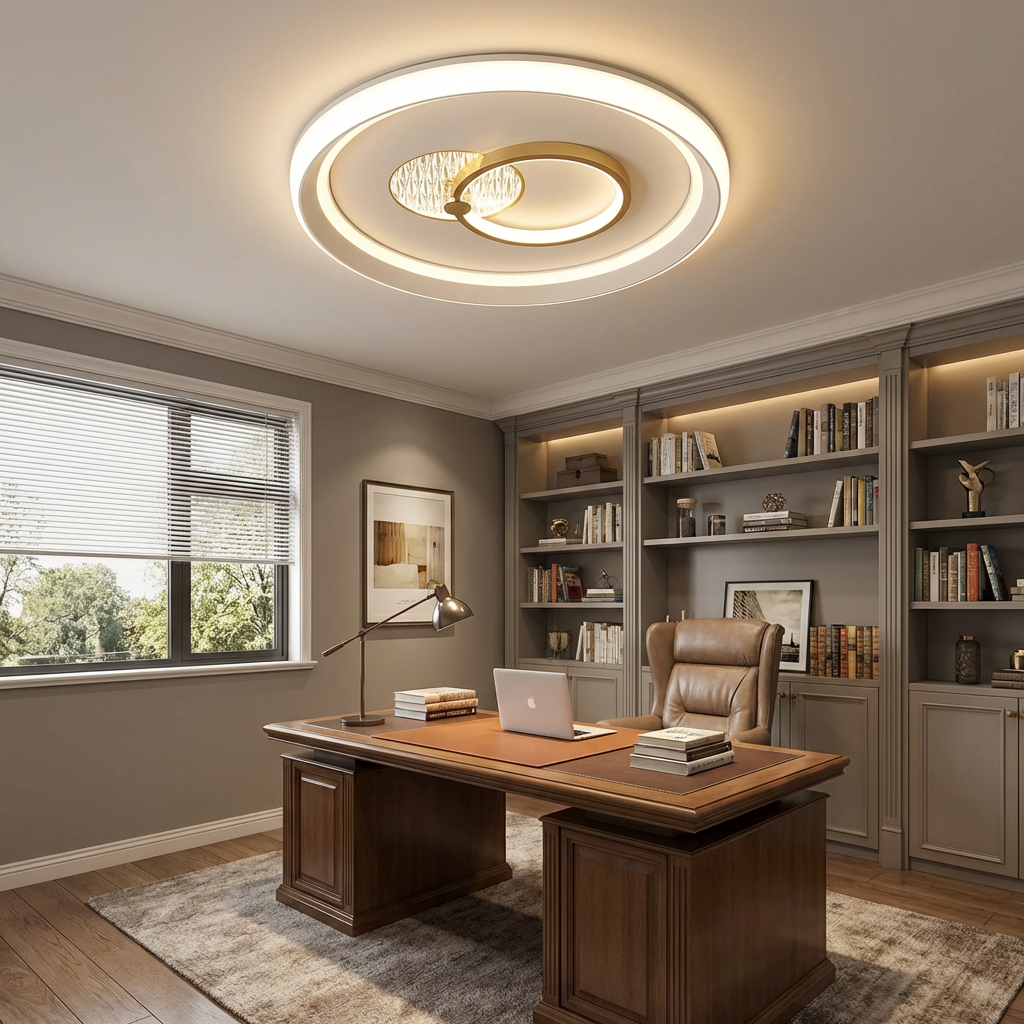 Eye-Care Indoor Ceiling Lamp High Lumens No Flicker Sleek Circular LED Round Light 3-Color Changeable For Executive Study Room