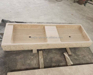 Blocs de travertin léger Blocs de travertin beige pour salle de bain comptoir de cuisine <span class=keywords><strong>lavabo</strong></span> <span class=keywords><strong>lavabo</strong></span> éviers de vanité - Product Image 1
