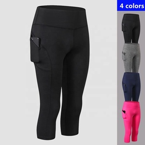 Private Label Running <strong>Capri</strong> <strong>Leggings</strong> Women Tights Black Gym Fitness <strong>Leggings</strong> With Pockets Custom logo - Product Image 3