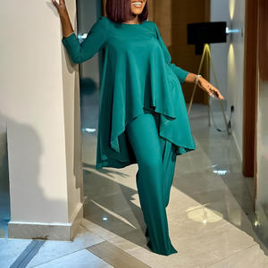 Conjunto de Dos Piezas de Último Diseño, Ropa de Mujer, Elegante <span class=keywords><strong>Top</strong></span> de Manga Larga y Pantalones Anchos, Conjunto de Dos Piezas para Mujer - Product Image 3