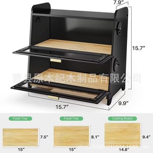 Double Layer Wooden Bread <b>Box</b> With <b>Glass</b> Door For Kitchen Storage Solid Wood Design Large Capacity Food Container - Product Image 4
