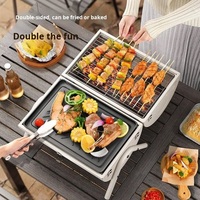 Grill à charbon de bois pliable portable grande capacité, réchaud de table double face pour camping en plein air, pique-nique et cuisine en extérieur