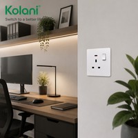 Prise murale britannique Kolani OEM ODM standard UK 13A à 1 interrupteur avec voyant néon, prise murale 3 broches 13A en PC ignifuge