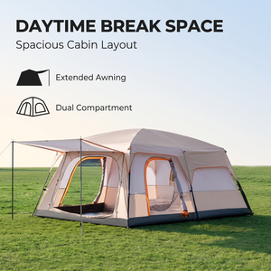 Carpa <span class=keywords><strong>de</strong></span> Cabina Doble Personalizable, Refugio Familiar Grande para Glamping, Impermeable, con Toldo Frontal Extendido, Resistente al Viento, Pabellón para Exteriores - Product Image 1