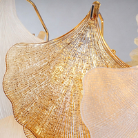 Lustre en verre en forme de feuille de ginkgo doré moderne Seeky, luminaire suspendu LED tricolore de luxe pour chambre à coucher et salon
