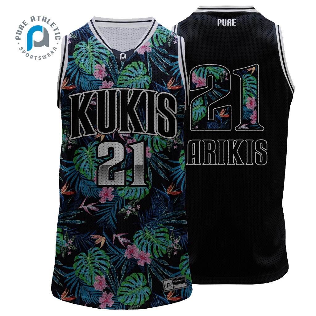 Canottiera da basket con stampa floreale di design dell'isola di kukis a sublimazione personalizzata da uomo in pura maglia