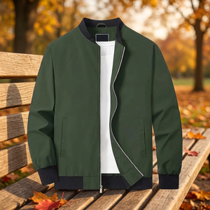 Chaqueta bomber verde sólida para hombre, informal, con cremallera, cuello redondo, con bolsillos frontales, chaqueta varsity personalizada de alta calidad para hombre, para invierno. - Product Image 3