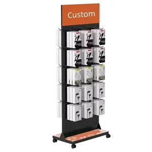 Mobiele Telefoon Accessoires Display Rack Voor Winkels, Metalen Pegboard Rack Met Haken Voor Winkel, Rollende Rekken Met Billboard