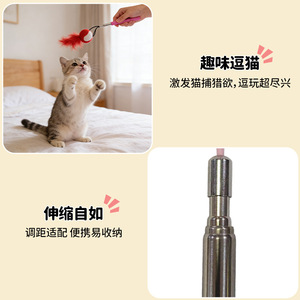 Stainless Steel Extendable Plush <b>Cat</b> Teaser Toy With Feather And Mouse Design For Indoor Play And Boredom Buster - Product Image 2