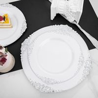 50 pièces de vaisselle en plastique dorée avec bord argenté, assiettes jetables de 10,25 pouces et assiettes à dessert de 7,5 pouces, élégantes et fantaisie pour mariage