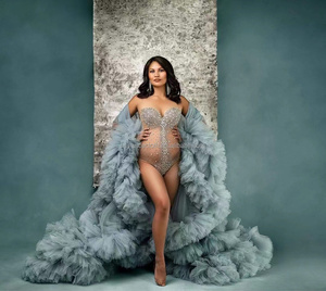 Nocance Y1443 Robe de grossesse perlée de strass grande taille extensible noire pour femme <span class=keywords><strong>enceinte</strong></span> – Idéale pour les baby showers - Product Image 4