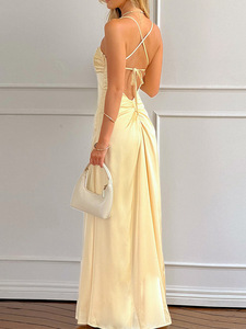 High-End Damen Satin Sling Backless Split Kleid Sommer Sexy Square Collar Party <span class=keywords><strong>Prom</strong></span> Luxuriöses langes Kleid für Frauen - Product Image 5