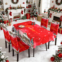 Offre Spéciale : Housse de Table et Protège-Chaises Lavables Classiques Noël Père Noël & Sapins pour Décoration de Fête à Domicile – Écologiques