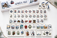 Tuiles de jeu de Mahjong américain Apres Ski, thème station de ski hivernale, sac de transport en acrylique inclus, pour cadeau familial, club, vente en gros, OEM