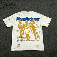 T-shirt en coton personnalisé avec logo du fabricant, impression sérigraphique, effet délavé, streetwear, hip hop, manches courtes, mode homme