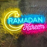 Enseigne néon en forme de croissant de lune Ramadan Kareem, bannière Eid Mubarak, enseigne néon LED, enseignes néon personnalisées, écran d'affichage électronique