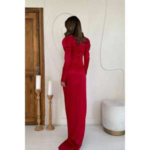 Vestido de Noche Rojo XS al por Mayor con Copas, Abertura y Diseño de Línea A hasta el Suelo, Estilo Fiesta de Lujo - Product Image 1