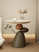 Table basse de style crème, luxe léger, en pierre porte-bonheur, pour salons et petites maisons, Nouveauté 2025, sans assemblage requis