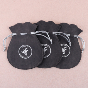 Grey Faux Suede Jewelry Pouch Bag Custom logo Velvet Jewelry Pouch with Flap - Product Image 4