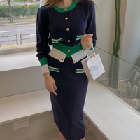 Nouvel ensemble 2 pièces pour femme : jupe et cardigan décontractés, anti-plis, respirants, à motif uni, pour l'automne
