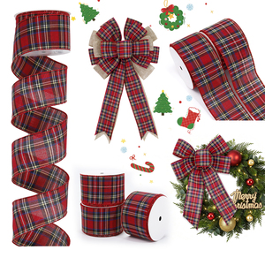 Pita Kotak-kotak Ramah Lingkungan dari Kain Linen dengan Tepi Kawat, Warna Hijau Greenland, Merah, dan Hitam, Gaya Klasik Natal - Product Image 3