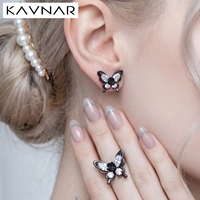 Boucles d'oreilles papillon KAVNAR en zircon noir, argent S925 plaqué or, boucles d'oreilles tendance en cuivre