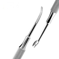 Pousse-cuticules professionnel en acier inoxydable 420 pour le retrait du vernis à ongles, étiquette personnalisée, outil de soin des ongles élégant et coudé, OEM