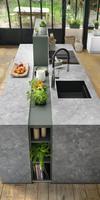 Dernier Design Comptoir de Cuisine avec Évier Travail de Luxe Bar à Manger Îlot de Cuisine en Marbre Table en Bois avec Armoire et Évier