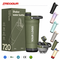 Bouteille shaker en acier inoxydable de 24 oz, étanche, pour la gym, le fitness, le mélange de protéines, avec bouchon à ouverture rapide, fournisseur de logo personnalisé