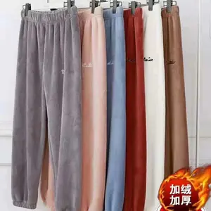 korea girl super hot velvet 330g stock fast shipping thick warm winter house ware 95cm long pants for women