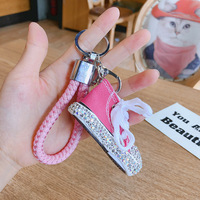 Porte-clés Chaussures en Toile Mignonnes avec Strass, Couleur Bonbon, en Cuir 3D, Effet Bling