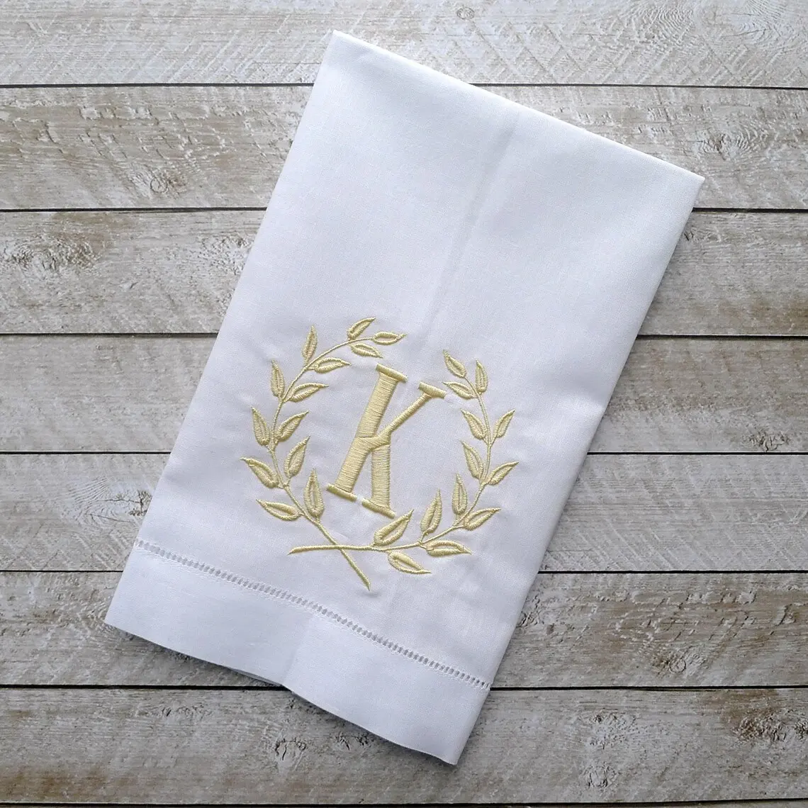 Personalized Guest Towel Housewarming Gift Monogrammed Linen Towel White Cotton Ladder Hemstitch Fingertip Towels