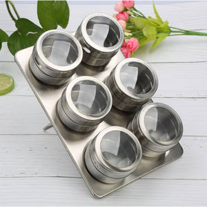 Stainless Steel Magnetic <b>Spice</b> <b>Jars</b> Set with Rack Wall Mount Pot <b>Spices</b> Seasoning Storage Container with Sifter Lids - Product Image 1