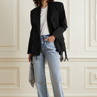 Blazer surdimensionné personnalisé pour femme, croisé, à ourlet effiloché et bords bruts, veste de costume décontractée, streetwear, tenue de bureau, usine OEM ODM