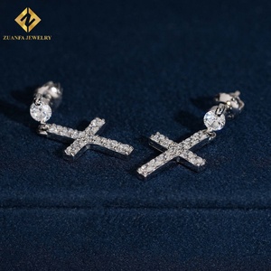 Hot Sale Style Cross <b>Earrings</b> Round Lab Grown Diamond Hip Hop <b>Earrings</b> 925 <b>Silver</b> Setting Round <b>Stud</b> Screw Back Men - Product Image 6