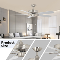 Ventilateur de plafond électrique décoratif simple en argent pour salon, 5 pales en bois, moteur DC, fonctionnement silencieux, homologué ETL pour usage domestique