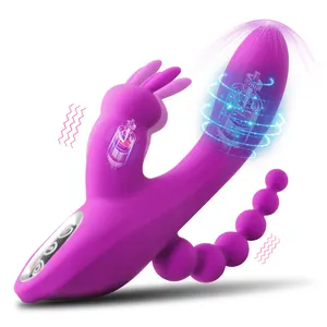 Mainan seks dewasa silikon tongkat Vibrator kelinci penghisap berputar tiga Stimulator tiga In 1 penjualan terbaik baru untuk wanita