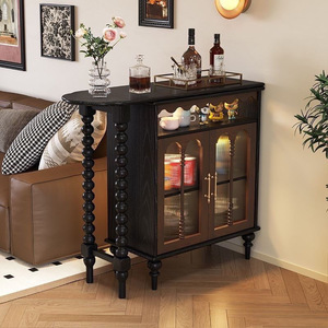 French Style Extendable Solid Wood Bar Counter With Storage Cabinet For Living Room Or Dining Area - Product Image 2