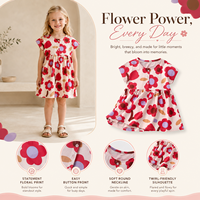 Robe à imprimé floral pour filles, boutonnée sur le devant, manches courtes, coupe trapèze, robe d'été décontractée pour fête, vente en gros OEM