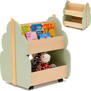 Libreria per Bambini 202511 con 3 Ripiani Aperti, Contenitore in Legno per Giocattoli, Organizzatore per Bambini con Ruote - Product Image 1