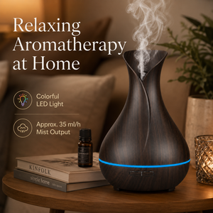 Diffuseur d'aromathérapie et humidificateur en noyer foncé 500 ml, 35 ml/h, LED 7 couleurs, minuterie 1/<span class=keywords><strong>3</strong></span>/6H, sans BPA, PP ABS, logo personnalisé, usine OEM - Product Image 4