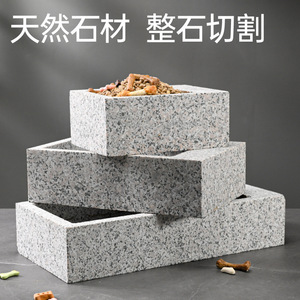 Natural Stone Pet Feeding Trough Square Non Slip Dog Cat Bowl For Food Water Small Medium Large Size - Product Image 4