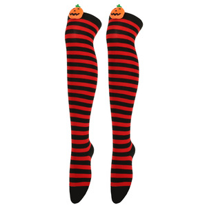 Chaussettes rayées au-dessus du genou pour femmes, motif démon <span class=keywords><strong>de</strong></span> dessin animé et citrouille, pour Halloween, cosplay et fêtes costumées - Product Image 5
