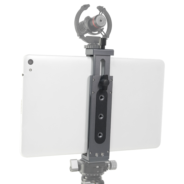 Adjustable 1/4\" Screw Adapter Metal iPad Holder with Bubble Level Aluminum Tablet Tripod Mount for 5\"-9\" Devices
