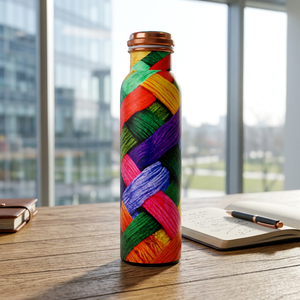 Colorful Braided Pattern <b>Metal</b> <b>Water</b> <b>Bottle</b> With Copper Lid Portable Office Drinkware Bohemian Design Style - Product Image 1