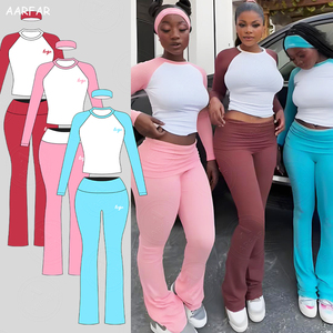 Biểu Tượng Tùy Chỉnh Mặc Giản Dị Phụ Nữ Phù Hợp Với Chặt Chẽ Mềm Xà Cạp Dài Tay Áo Với Gấp-Hơn 2 Mảnh Quần Mặc Giản Dị Phụ Nữ Quần Áo - Product Image 2