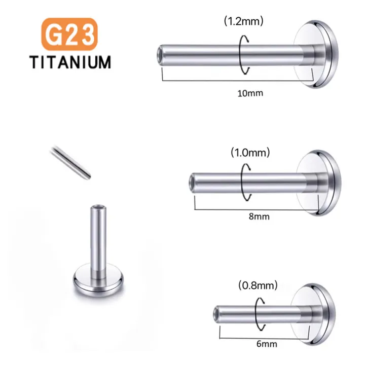 حلق للشفاه من التيتانيوم 18 غرام جِيتا ASTM F136 g23 ثقوب الشفاه من التيتانيوم دون خيوط 20 غرام قضيب للجسم مبيع بالجملة