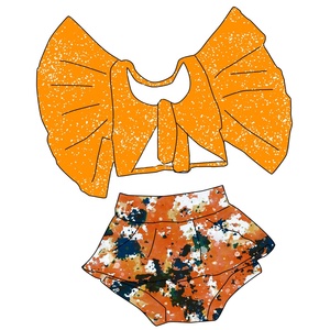 Ensemble d'été neuf pour bébé fille, style anglais, motif floral, en polyester/coton, taille personnalisée, manches à pétales, bretelles réglables, vente en gros - Product Image 3